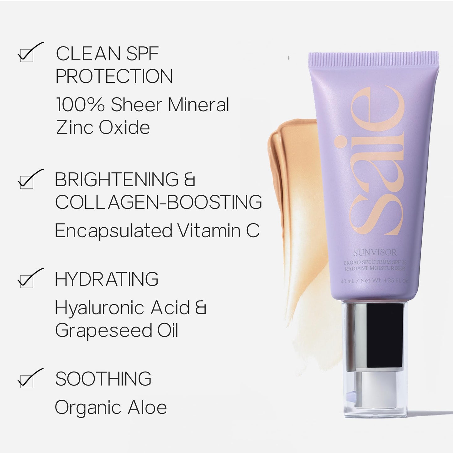 Saie Sunvisor Broad Spectrum Sunscreen Moisturizer SPF 35 - Hydrating Daily Face Sunscreen with 100% Sheer Mineral Zinc Oxide, Hyaluronic Acid + Vitamin C for Radiant, Dewy Skin (1.35 fl oz) SaieBuy Supplements Australia