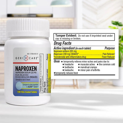 GeriCare Naproxen Sodium Tablets, 220mg (100 Count)- NSAID Extra-Strength Pain Relief for Headache, Arthritis, Muscle Aches, Menstrual Cramps- Film-Coated Naproxen, Anti-Inflammatory & Fever Reducer GeriCareBuy Supplements Australia