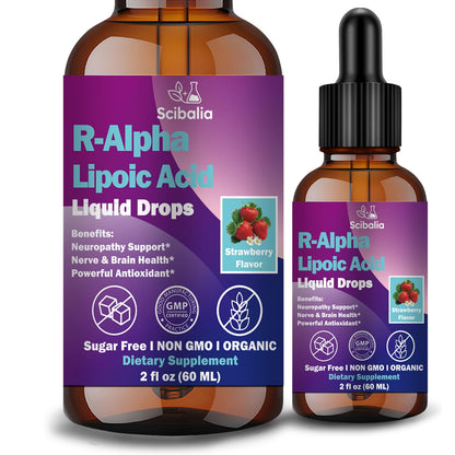 R Alpha Lipoic Acid 600mg Liquid Drops for Neuropathy, Advanced 11-in-1 Stabilized R-ALA Supplement w. Benfotiamine Acetyl L-Carnitine Vitamin C E for Antioxidant Nerve Brain Energy Health Non GMO ScibaliaBuy Supplements Australia
