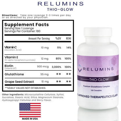 Relumins Thio-Glow Chewable Sublingual Glutathione Complex with Biotin, VIT C & E, Plus Grapeseed Polyphenols – 330mg Gluta Per Serving – 4X Effective, Ultimate Wellness Gift for Moms x 3 Bots Relumins buy supplements Au