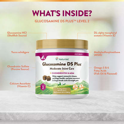 NaturVet – Glucosamine DS Plus - Level 2 Moderate Care – Supports Healthy Hip & Joint Function – Enhanced with Glucosamine, MSM & Chondroitin – for Dogs & Cats–120 Soft Chews NaturVetBuy Supplements Australia