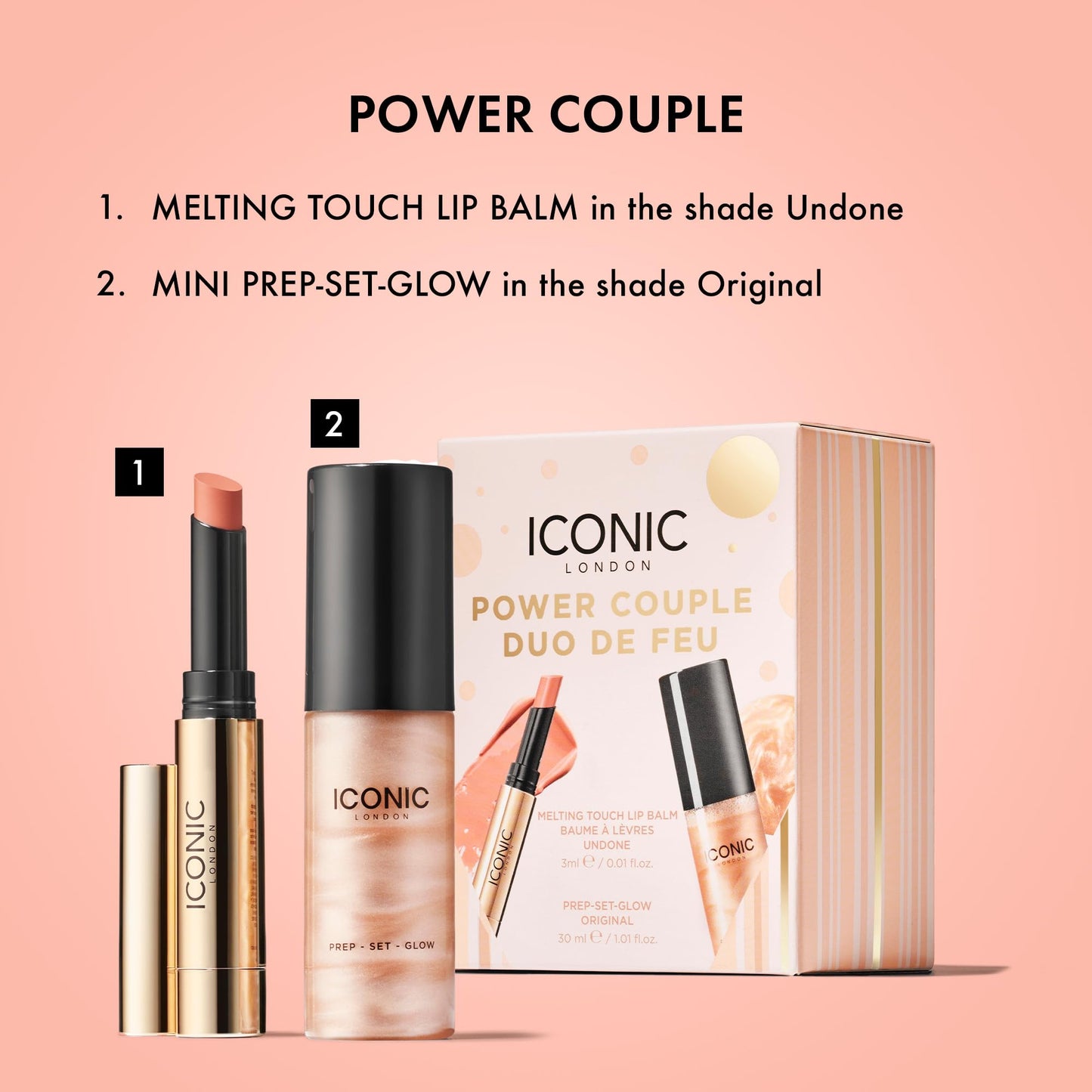 ICONIC LONDON Power Couple Gift Set | Includes Melting Touch Lip Balm (Undone) and Prep-Set-Glow (Original) ICONIC LONDON buy supplements Au