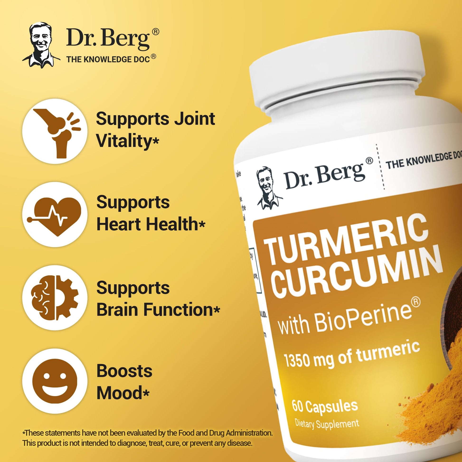 Dr. Berg (Only 2 Per Day) Turmeric Supplement with Black Pepper (BioPerine) - 1350 mg Turmeric Curcumin Supplement with 95% Curcuminoids – Turmeric Curcumin with Black Pepper – 60 Turmeric Capsules Dr. Berg NutritionalsBuy Supplements Australia