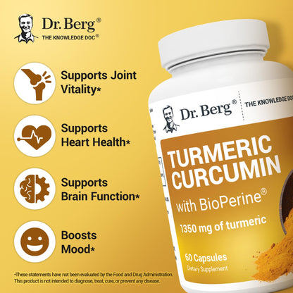 Dr. Berg (Only 2 Per Day) Turmeric Supplement with Black Pepper (BioPerine) - 1350 mg Turmeric Curcumin Supplement with 95% Curcuminoids – Turmeric Curcumin with Black Pepper – 60 Turmeric Capsules Dr. Berg NutritionalsBuy Supplements Australia