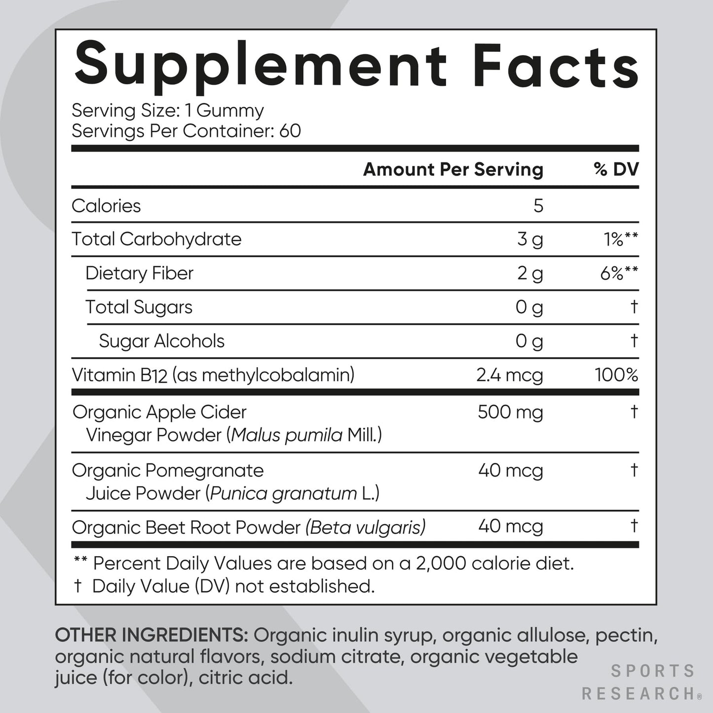 Sports Research Organic Apple Cider Vinegar Gummies - for Diet Cleanses & Digestion | 500mg | Non-GMO Tested, Certified Vegan, Gluten Free ACV - 60 Gummies for Adults, 1 Month Supply Sports Research buy supplements Au