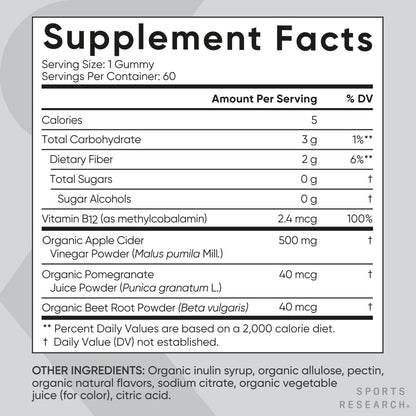 Sports Research Organic Apple Cider Vinegar Gummies - for Diet Cleanses & Digestion | 500mg | Non-GMO Tested, Certified Vegan, Gluten Free ACV - 60 Gummies for Adults, 1 Month Supply Sports Research buy supplements Au