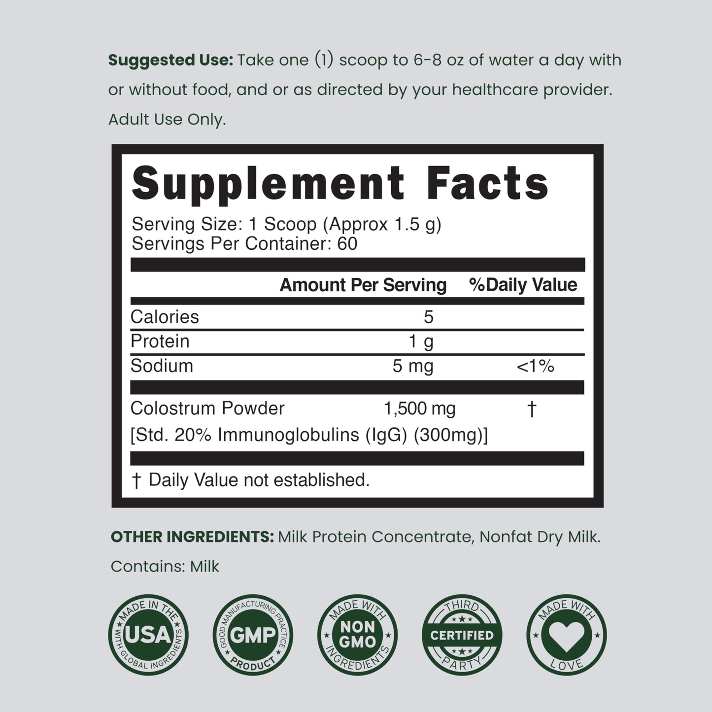 Colostrum Supplement Powder 90g (60 Servings of 1.5g Pure Bovine Colostrum Std. to Contain 20% IgG Immunoglobulins) Grass Fed Powder - No Fillers, Third Party Tested, Unflavored & Non-GMO DORADO NUTRITIONBuy Supplements Australia