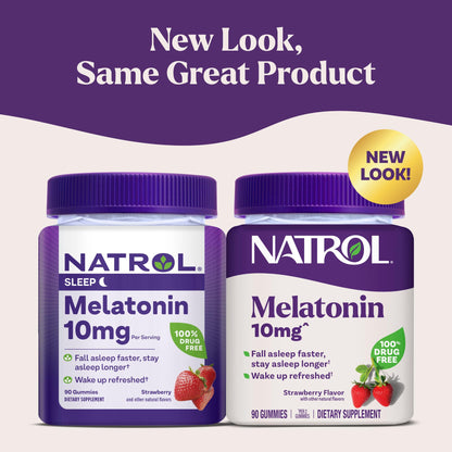 Natrol 10 mg Melatonin Gummies, Sleep Support for Adults, Melatonin Supplements for Sleeping, 90 Strawberry-Flavored Gummies, 45 Day Supply