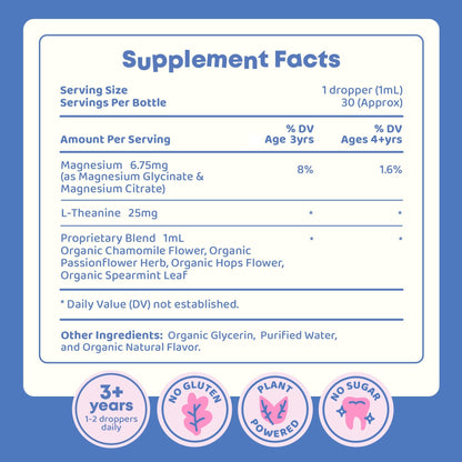 JoySpring Calmify Magnesium Glycinate for Kids | Liquid Magnesium with L-Theanine Supplement | Chamomile Extract & Passion Flower Extract | Sugar-Free Calm Drops | 1 fl oz (30 Servings) JoySpringBuy Supplements Australia