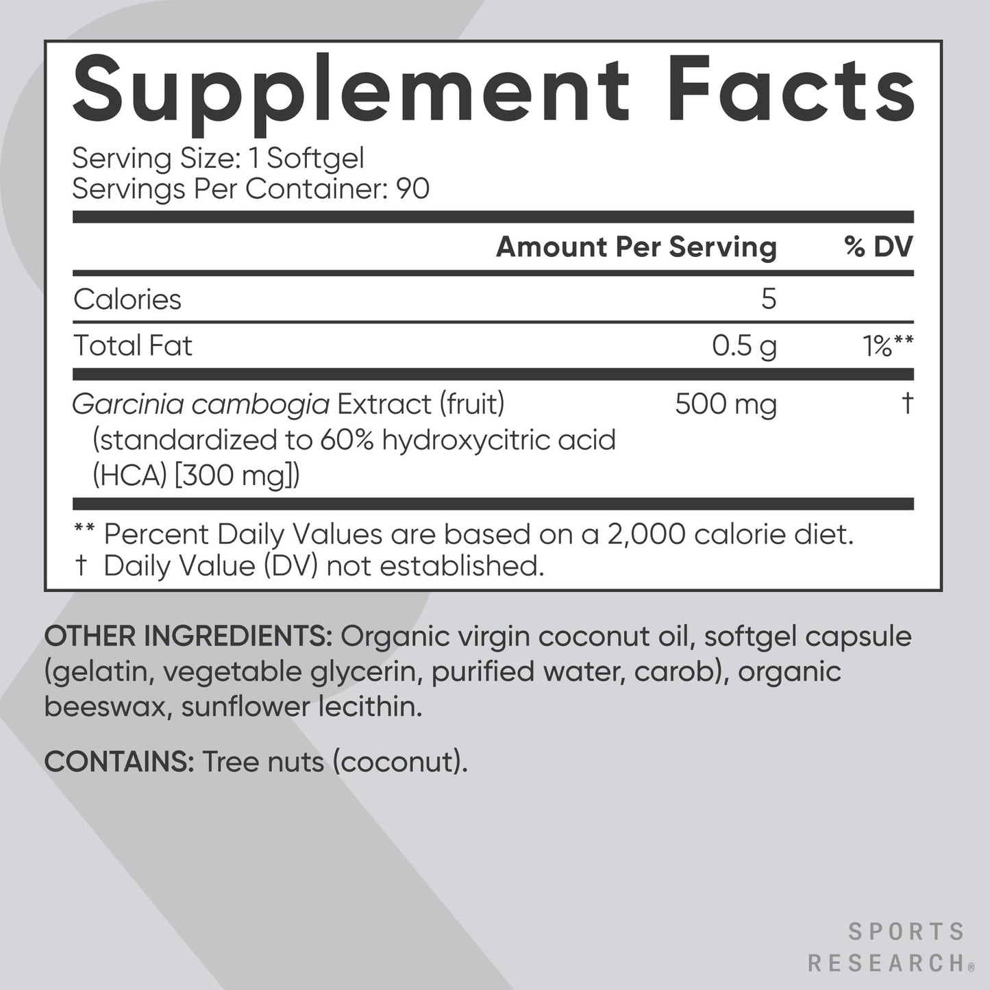Sports Research Garcinia Cambogia Extract (60% HCA) with Extra Virgin Organic Coconut Oil | Non-GMO, Soy & Gluten Free (90 Liquid Softgels) Sports Research buy supplements Au