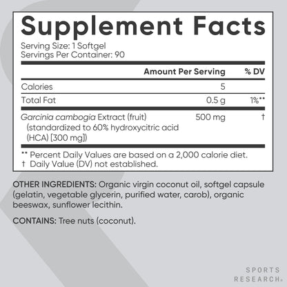 Sports Research Garcinia Cambogia Extract (60% HCA) with Extra Virgin Organic Coconut Oil | Non-GMO, Soy & Gluten Free (90 Liquid Softgels) Sports Research buy supplements Au