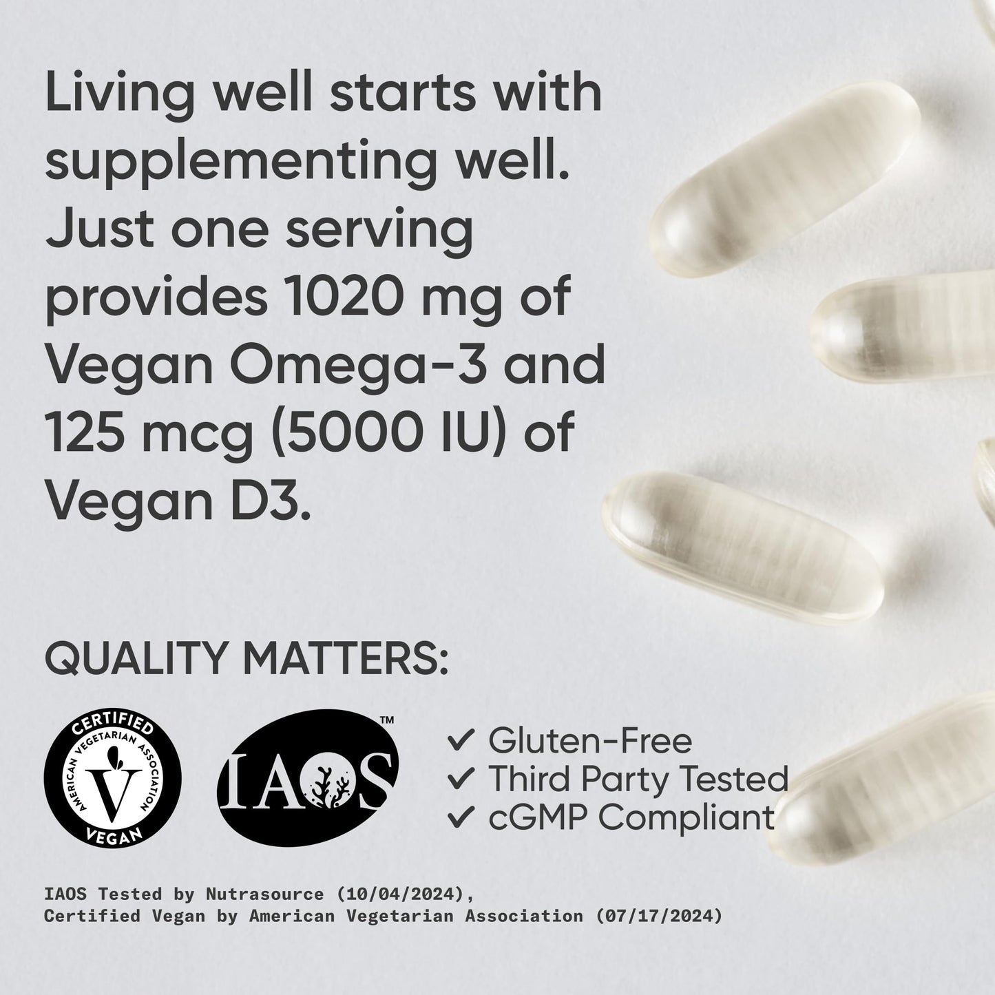 Sports Research Vegan Omega-3 with Vitamin D3 Softgels - 1020mg Omega-3 & 5000iu D3 Supplement - Fish Oil Alternative with Vitamin D Plant-Based Support from Algae Oil - 60 Veggie Softgels for Adults Sports Research buy supplements Au