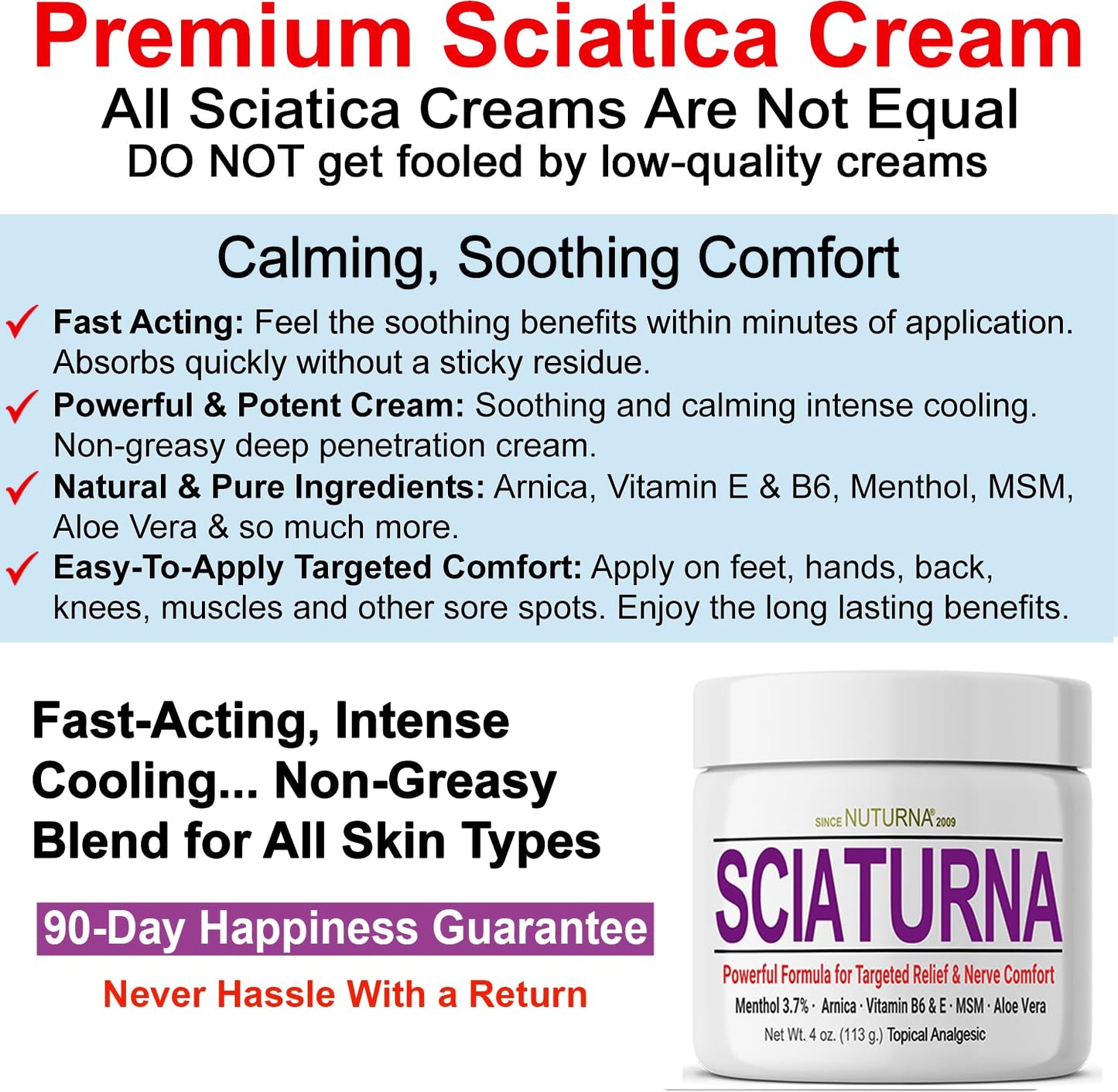 Sciatica Nerve Cream - Maximum Strength Comfort Cream for Feet, Hands, Legs, Toes, Back - Natural Ultra Strength Arnica, MSM, Menthol, Soothing Comfort, 2 Oz NuturnaBuy Supplements Australia