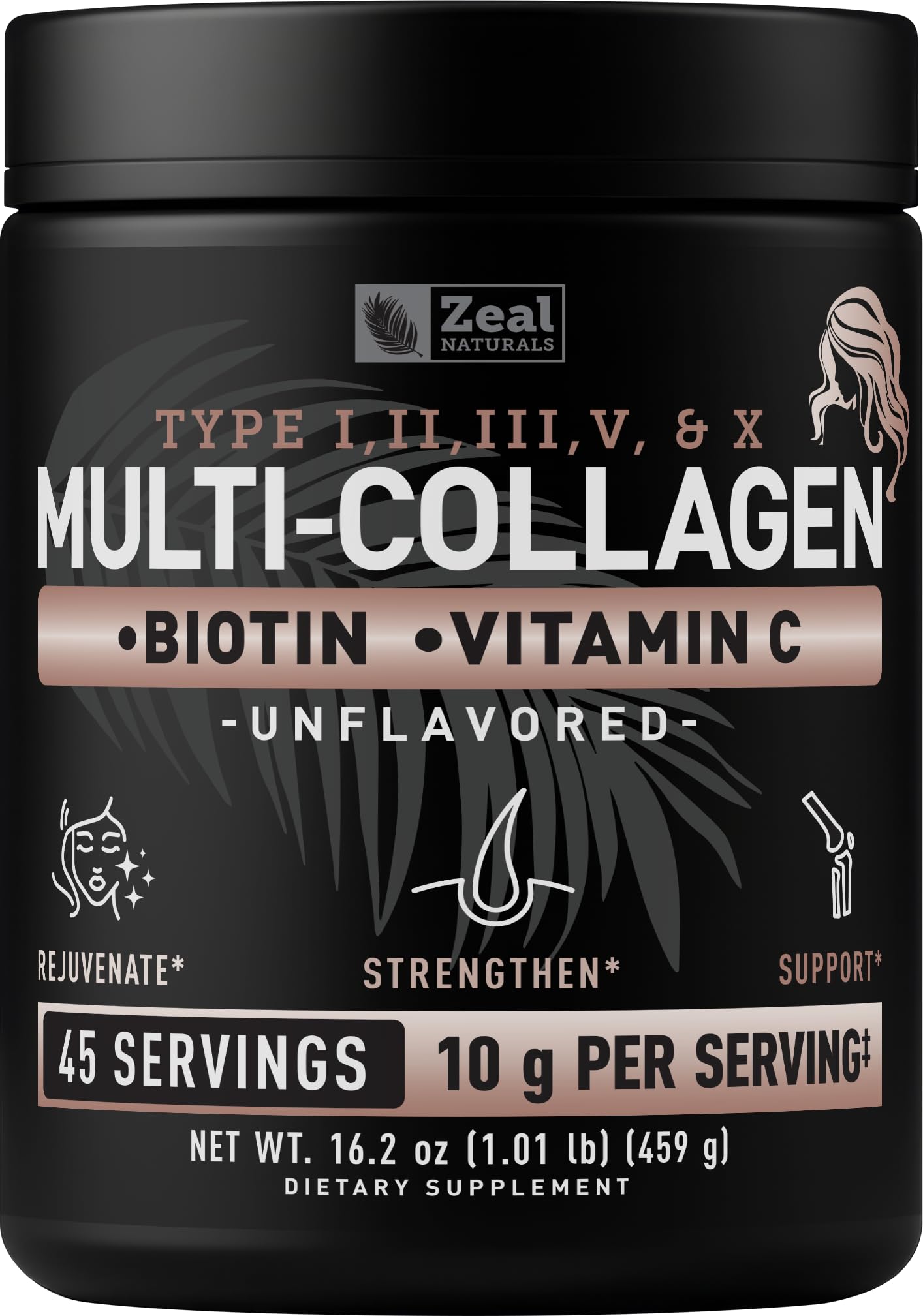 Zeal Naturals Multi Collagen Protein Peptides Powder Types I II III V X - Vitamin C, Biotin & Hyaluronic Acid - Hair, Skin & Nails - Marine, Bovine, Chicken & Eggshell - Unflavored, 45 Servings Zeal Naturals buy supplements Au