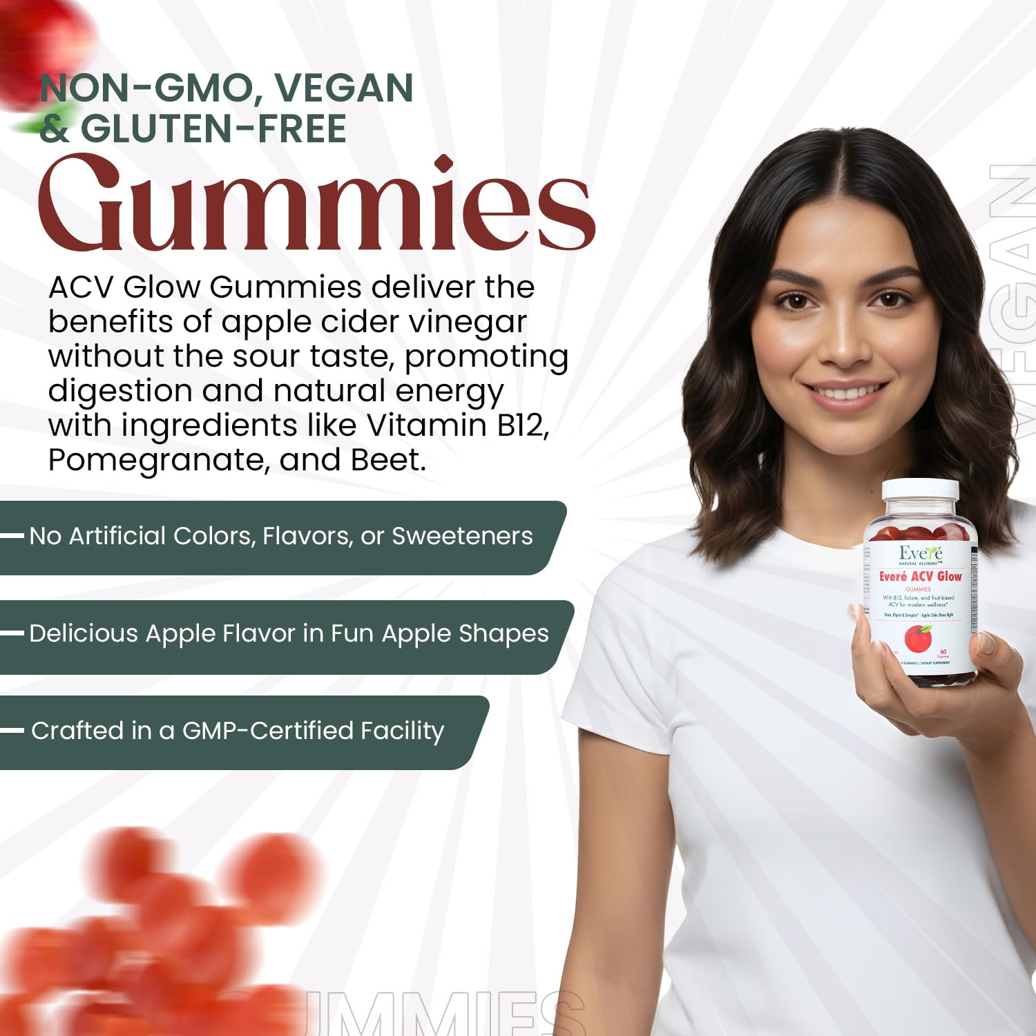 Everé ACV Glow Gummies – Apple Cider Vinegar with B12, B6, Iodine, Folate, Beetroot & Pomegranate – Daily Wellness Support for Energy & Balance The EverÉ Natural Alchemy buy supplements Au