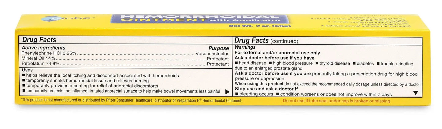 Globe Hemorrhoidal Ointment, Phenylephrine HCl, Petrolatum, Mineral Oil, Relief from Burning, Itching and Discomfort of Hemorrhoids, 2 Ounces (4 Pack) GlobeBuy Supplements Australia