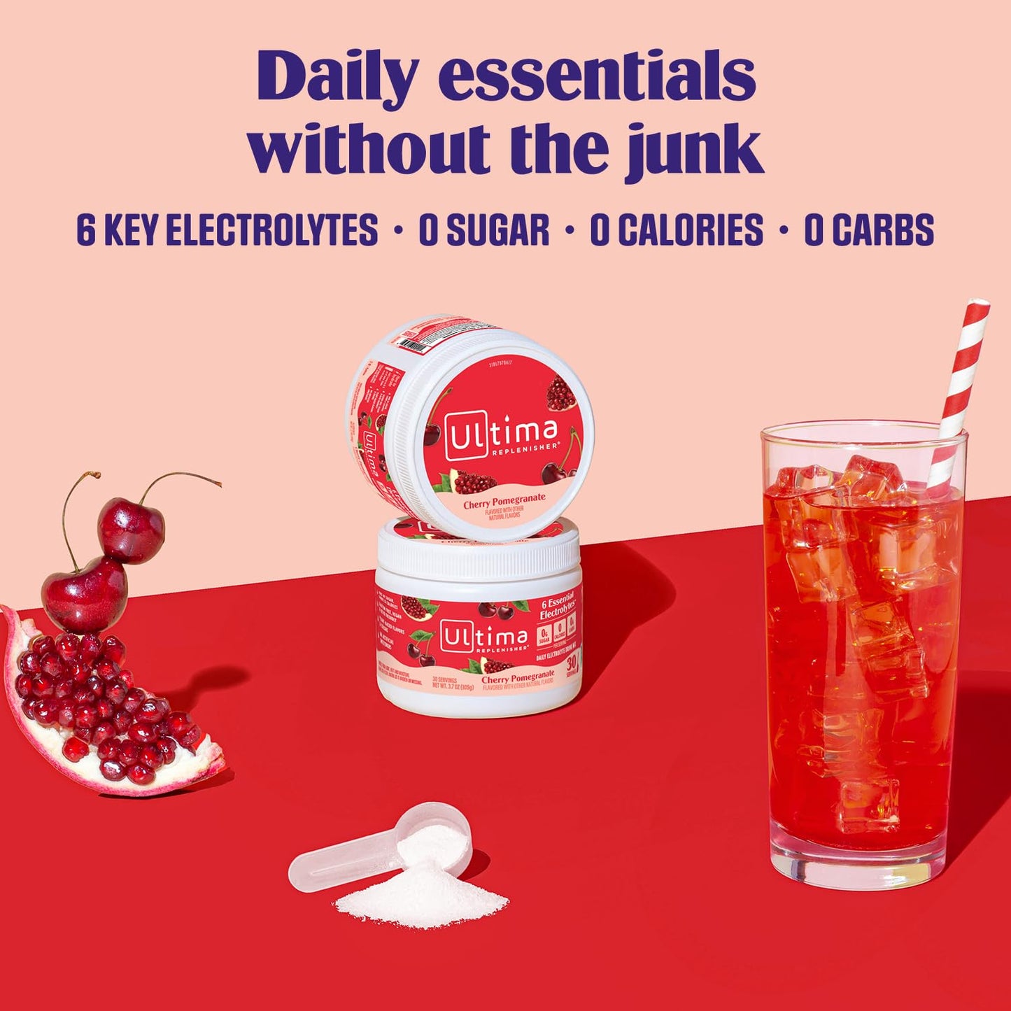 Ultima Replenisher Daily Electrolyte Powder Drink Mix – Sugar Free – Cherry Pomegranate, 30 Servings – Hydration Powder with 6 Electrolytes