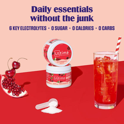 Ultima Replenisher Daily Electrolyte Powder Drink Mix – Sugar Free – Cherry Pomegranate, 30 Servings – Hydration Powder with 6 Electrolytes
