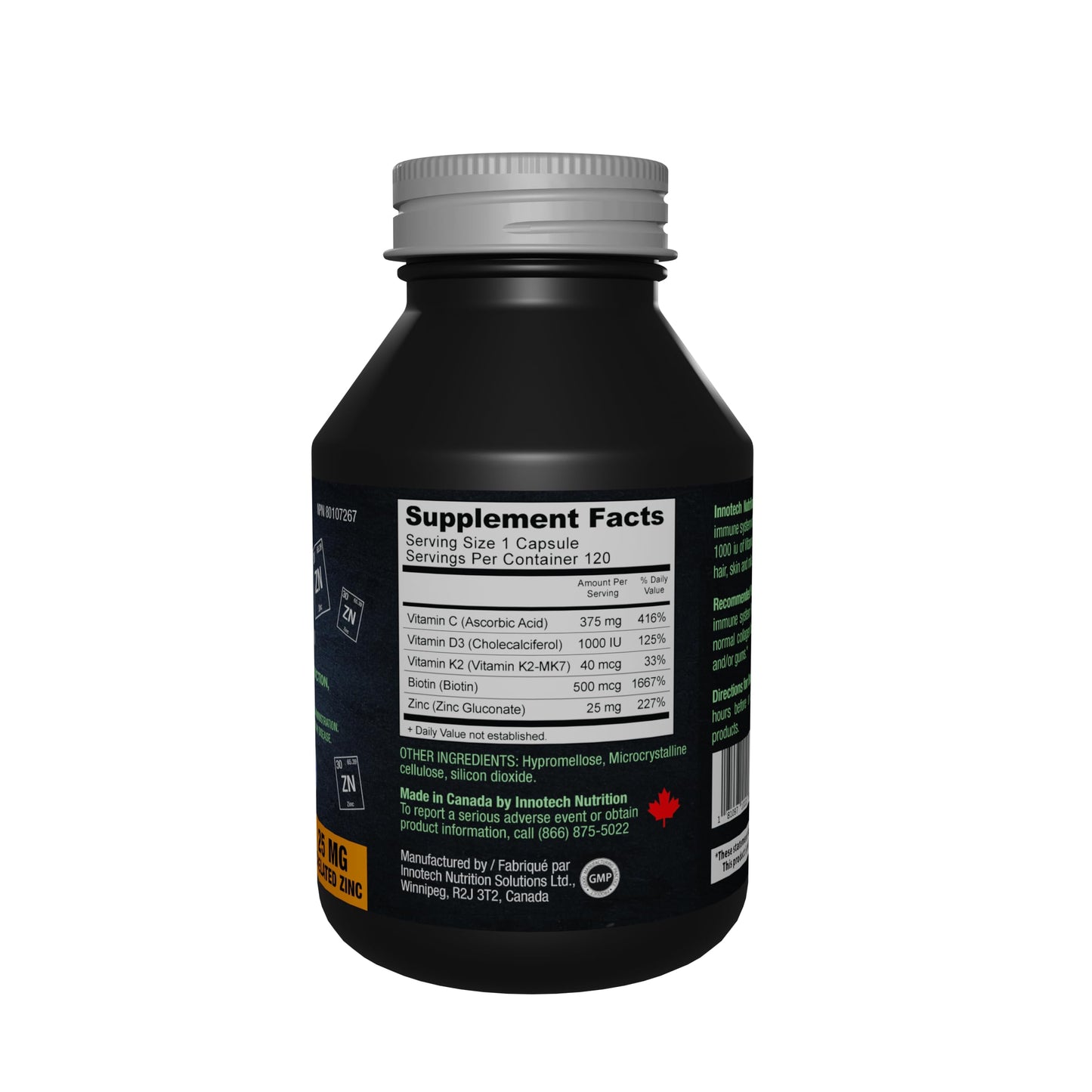 Innotech Nutrition Zinc Plus Immune Hair Skin & Nails Support Chelated Zinc Vitamin D3 & Biotin 120 Vegan Capsules Innotech Nutrition Solutions buy supplements Au