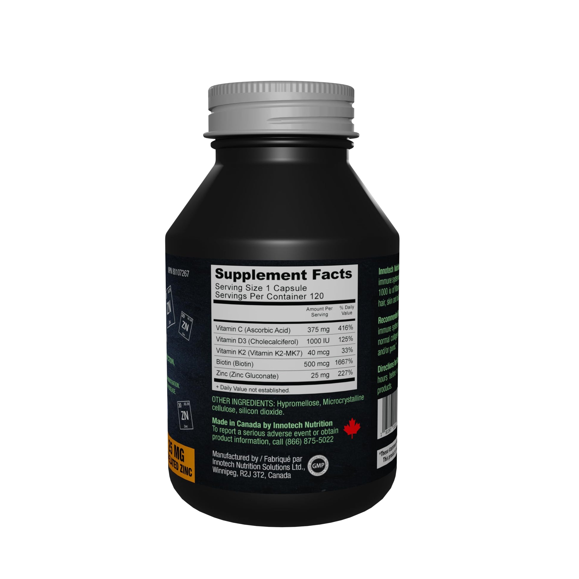 Innotech Nutrition Zinc Plus Immune Hair Skin & Nails Support Chelated Zinc Vitamin D3 & Biotin 120 Vegan Capsules Innotech Nutrition Solutions buy supplements Au