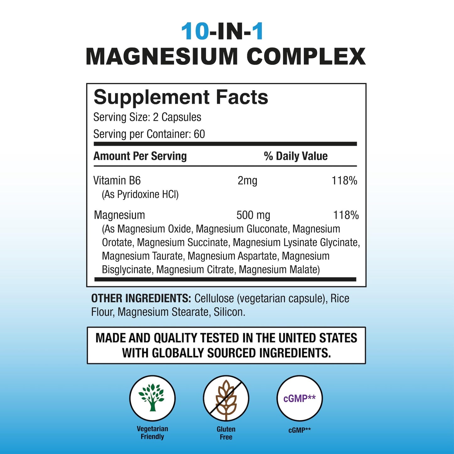 Puregen Labs 10 in 1 Magnesium Complex 500mg with B6-120 Veggie Capsules [High Absorption and Bioactivity] Non-GMO, NO Gluten and Dairy P Puregen Labs buy supplements Au