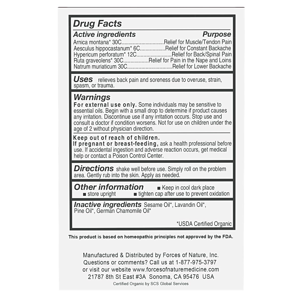 Forces of Nature Natural, Organic Back Pain Relief, w/Arnica & St John's Wort, Fast Acting Anti-Inflammatory Topical Muscle Soother for Lower Back, Sciatica, Neck, Non-GMO, Cruelty-Free, 0.14 Fl Oz Forces of NatureBuy Supplements Australia