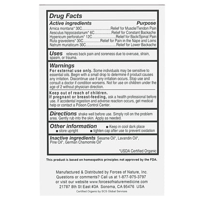 Forces of Nature Natural, Organic Back Pain Relief, w/Arnica & St John's Wort, Fast Acting Anti-Inflammatory Topical Muscle Soother for Lower Back, Sciatica, Neck, Non-GMO, Cruelty-Free, 0.14 Fl Oz Forces of NatureBuy Supplements Australia