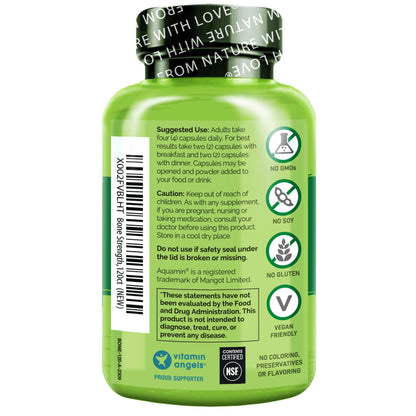 NATURELO Calcium Supplement - with Vitamin C, Vitamin D3, K2, and Calcium Magnesium Zinc for Bone Strength with Calcium 600mg - Plant-Based, 120 Vegetarian Capsules