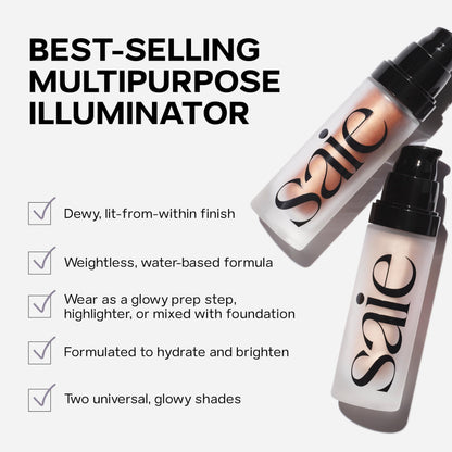 Saie Glowy Super Gel - Hydrating Makeup Primer and Illuminating Glow Serum Enriched with Vitamin C and Squalane Oil - All-Over Liquid Highlighter Makeup for Instant Glass Skin - Starglow (1 oz) SaieBuy Supplements Australia
