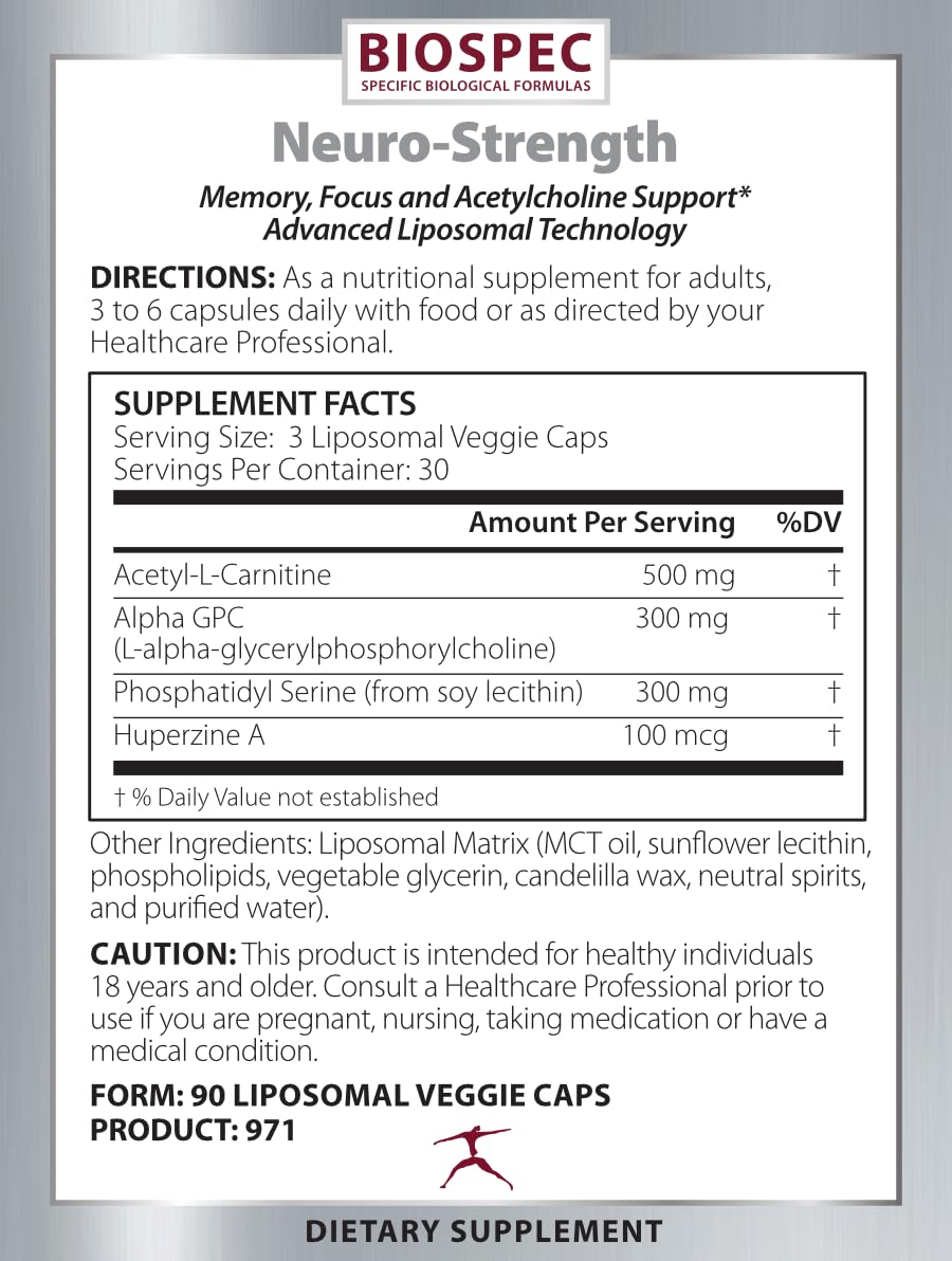 BIOSPEC NUTRITIONALS Neuro-Strength - Support Cognitive Performance* - Acetyl-L-Carnitine, Alpha-GPC, Phosphatidylserine, Huperzine BIOSPEC NUTRITIONALS buy supplements Au