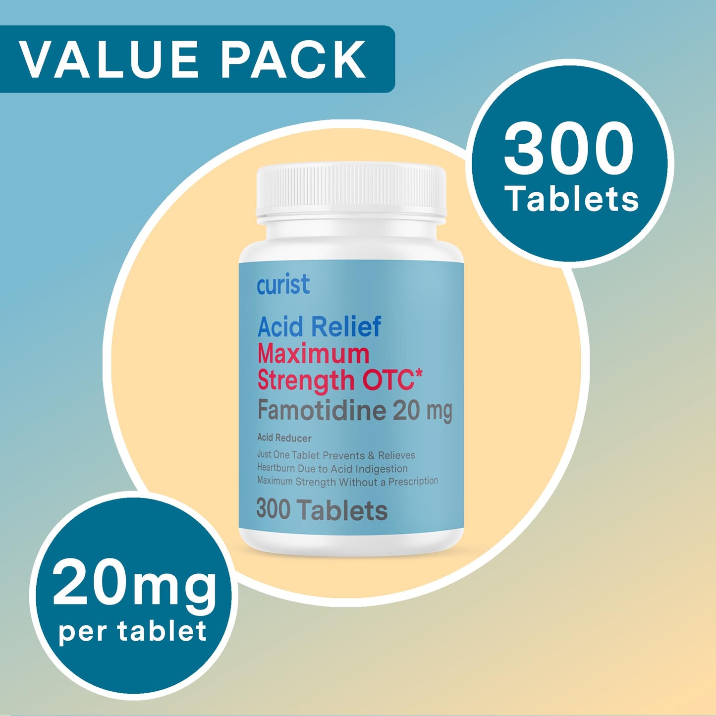 Curist Famotidine 20mg Bulk Pack (300 Count Tablets) Acid Reflux Medicine for Heartburn Relief - OTC Maximum Strength Stomach Acid Reducer - Anti Acid Relief Tablets for Indigestion Heartburn Relief Curist buy supplements Au