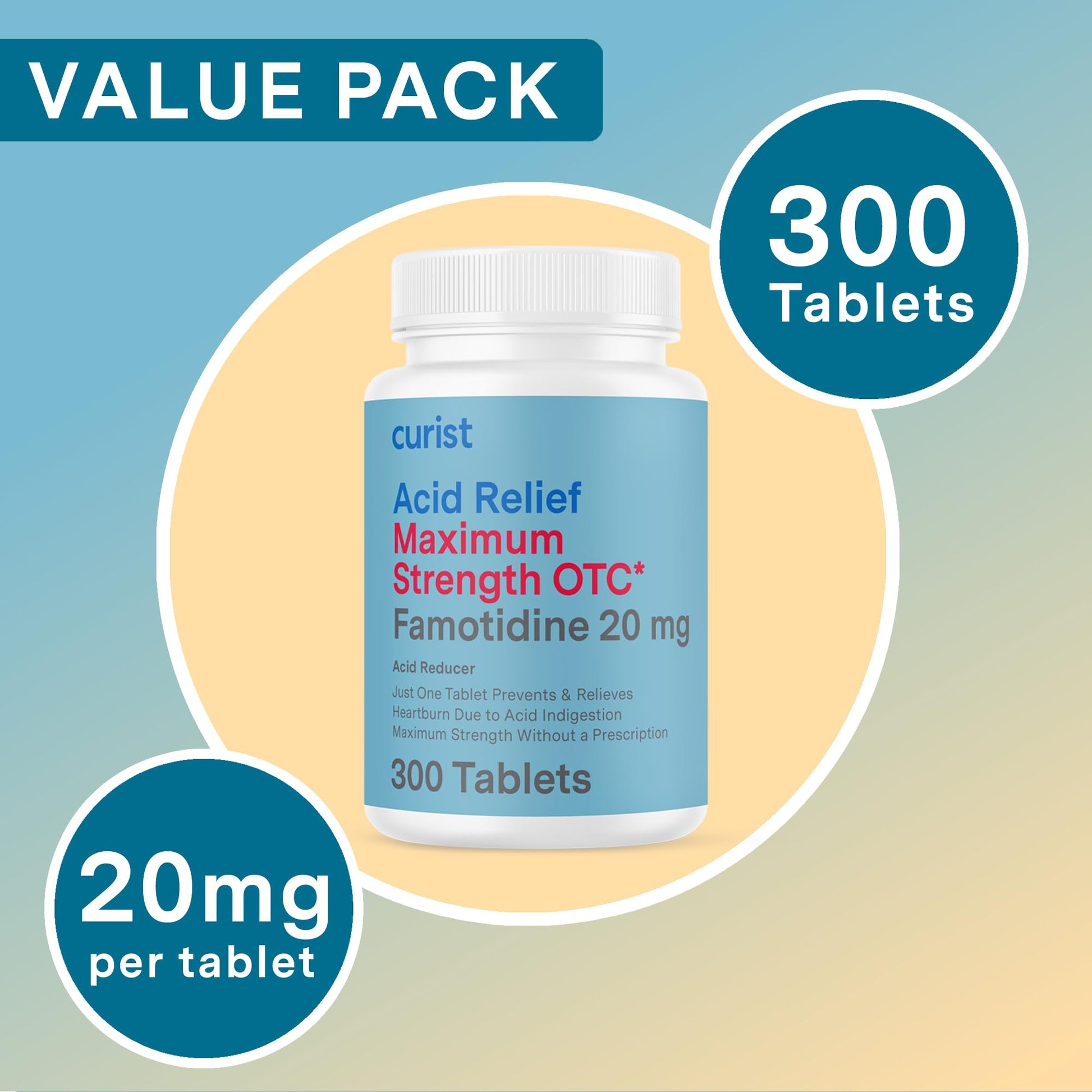 Curist Famotidine 20mg Bulk Pack (300 Count Tablets) Acid Reflux Medicine for Heartburn Relief - OTC Maximum Strength Stomach Acid Reducer - Anti Acid Relief Tablets for Indigestion Heartburn Relief Curist buy supplements Au