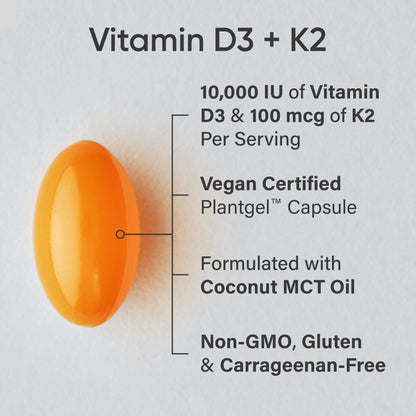 Sports Research® Vitamin D3 + K2 with 10,000iu of Plant-Based D3 & 100mcg of Vitamin K2 as MK-7 | Non-GMO Verified & Vegan Certified 60ct Sports Research buy supplements Au