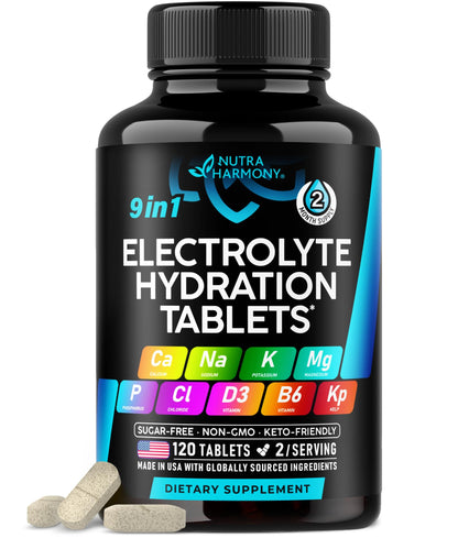 Electrolytes - Electrolyte Tablets with Magnesium, Sodium, Potassium, Chloride, Vitamins D3 & B6, Kelp Powder - Salt Pills - Made in USA