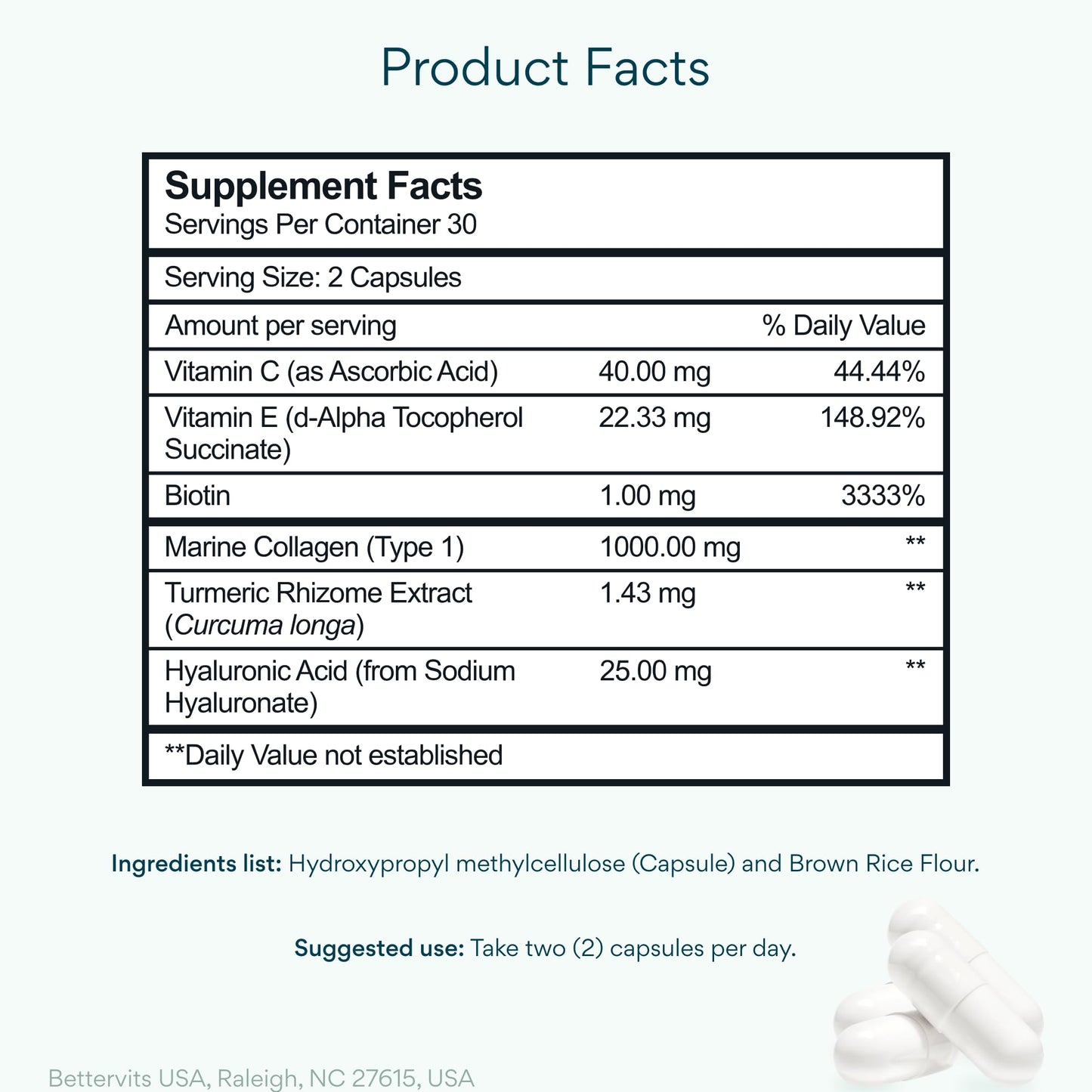 Bettervits Collagen Peptides Complex with Hyaluronic Acid & Turmeric | Hydrolyzed Marine Collagen Supplements for Women & Men | Collagen with Vitamin C for Skin, Hair, Nails & Joints – 60 Capsules Bettervits buy supplements Au