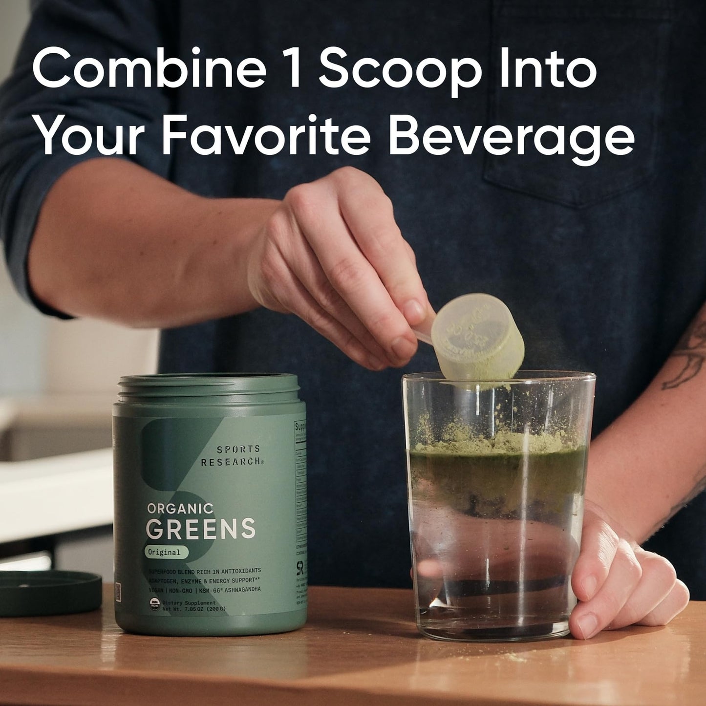 Sports Research® Organic Greens Superfood Powder w/Spirulina & Chlorella, Adaptogens, Enzymes, Probiotics & 8 VIT Bs for Gut & Mood Support* - Vegan, Sugar-Free & Low-Cal Original 20 Servings Sports Research buy supplements Au