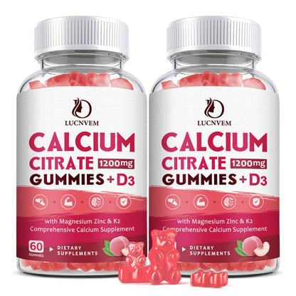 (2 Pack) Calcium Citrate 1200mg with Vitamin D3 Supplements Gummies for Women & Men, Calcium Gummies with Vitamin D3 K2, High Absorption