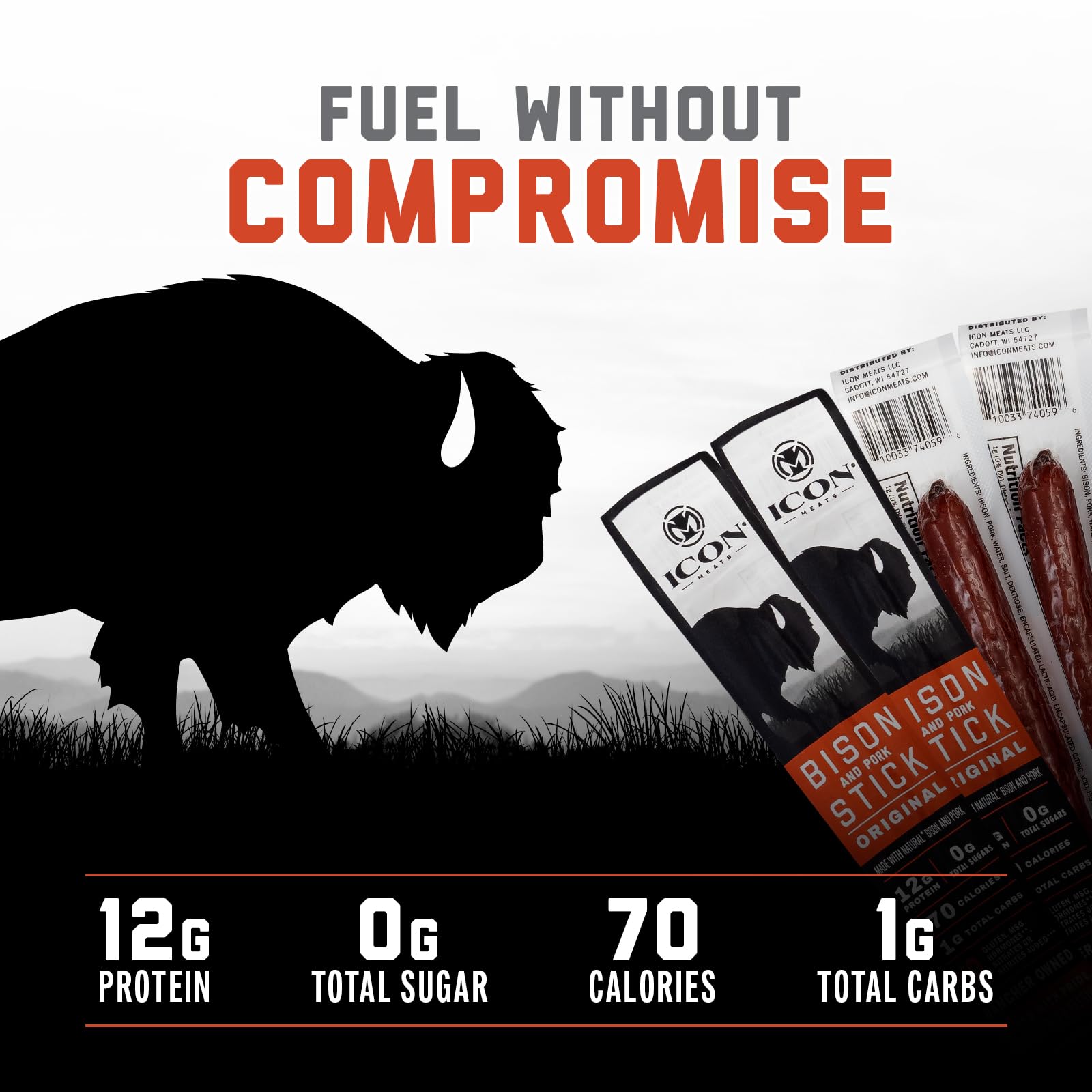 ICON Meats Bison and Pork Snack Sticks, Original Flavor, 24 Pack of High Protein Snacks, Sugar Free, Natural Jerky Meat Sticks, Gluten Free, USDA Inspected, Made in USA, Gifts for Him ICON buy supplements Au