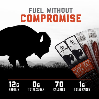 ICON Meats Bison and Pork Snack Sticks, Original Flavor, 24 Pack of High Protein Snacks, Sugar Free, Natural Jerky Meat Sticks, Gluten Free, USDA Inspected, Made in USA, Gifts for Him ICON buy supplements Au