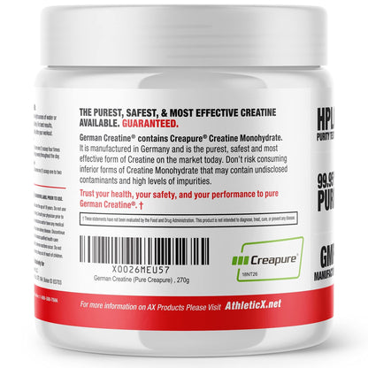 German Creatine - Micronized Creatine Monohydrate Powder, 99.99% Pure Creapure for Muscle Growth, Strength & Performance, Supports Muscle Recovery, 3rd Party Tested, Unflavored - 270g (54 Servings) German Creatine buy supplements Au