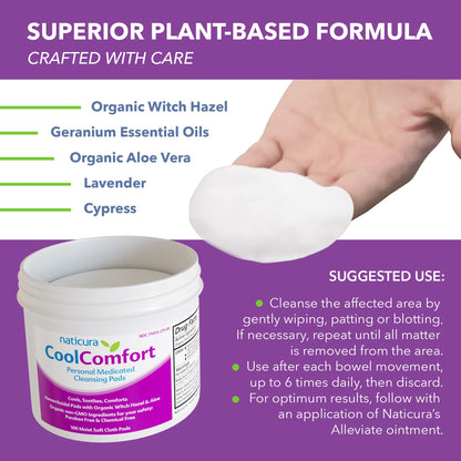 CoolComfort Personal Cleansing Pads with Organic Witch Hazel and Aloe Vera - All Natural and Fast Acting Wipes for Hemorrhoid Burning, Itching, Pain and Swelling - 100 Pads - No Parabens - Made in USA NaticuraBuy Supplements Australia