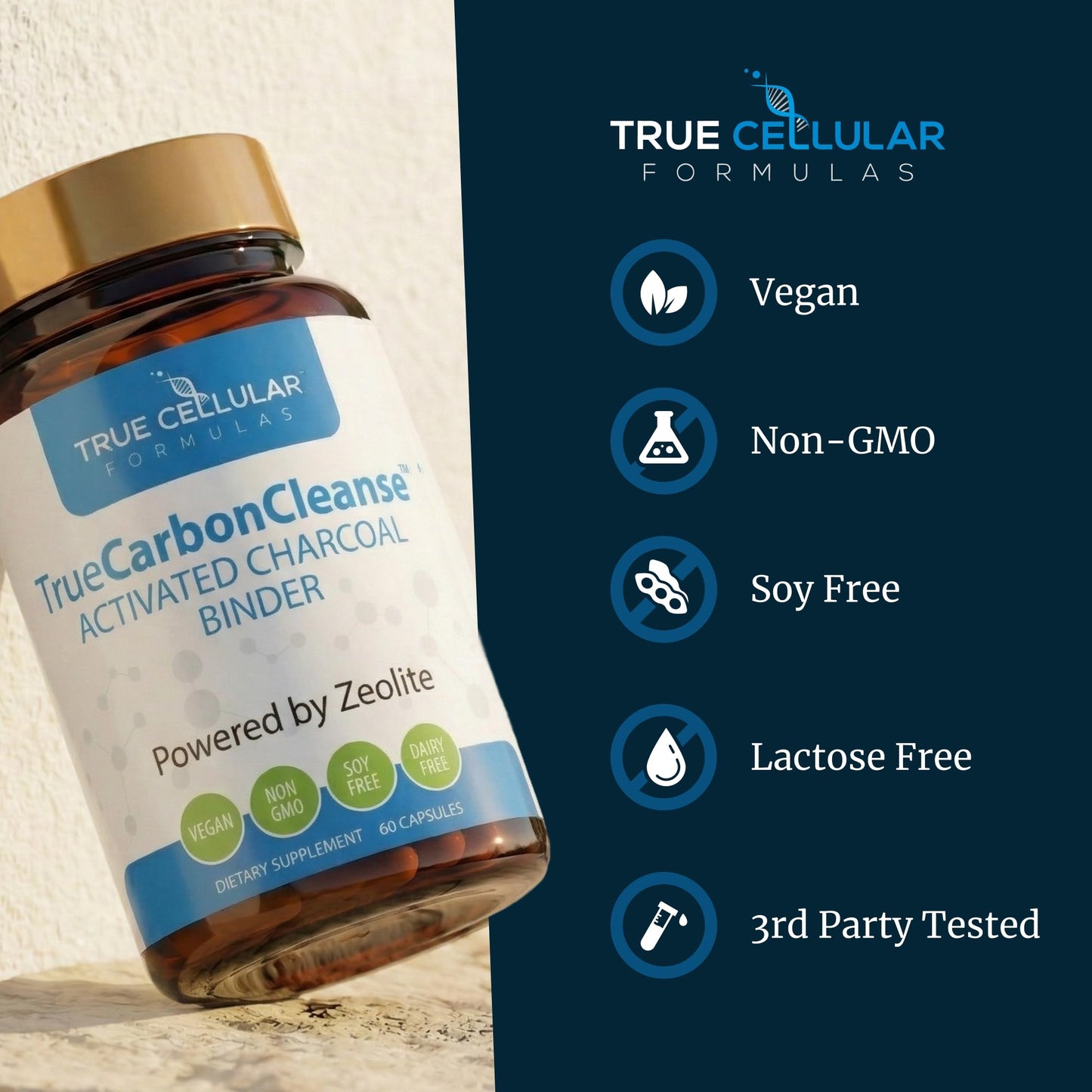 Gut Detox & Liver Cleanse - Organic Activated Charcoal Capsules with Clinoptilolite Zeolite Binder - TrueCarbonCleanse™ Carbon Supplement - 60 Bamboo Charcoal Pills
