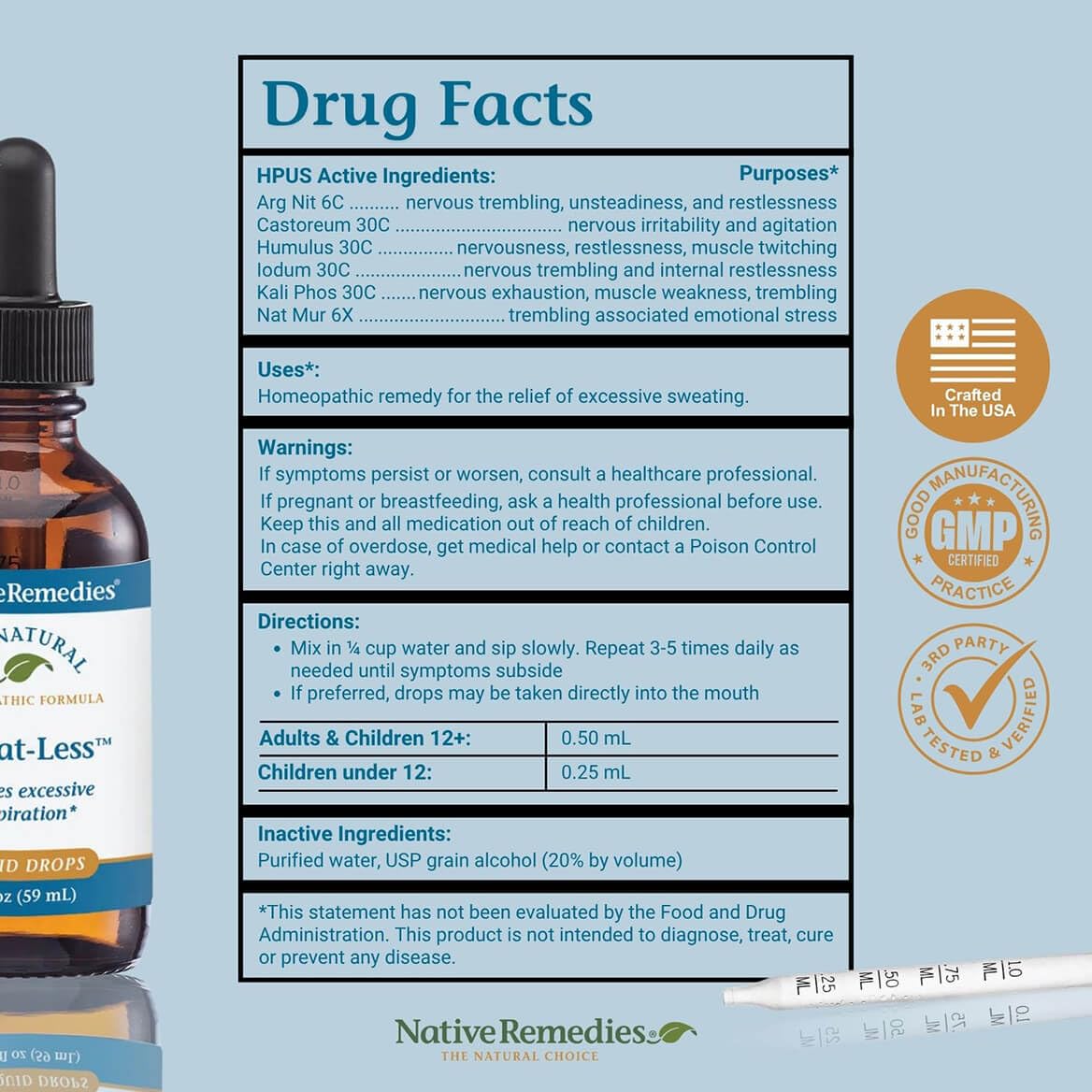 Native Remedies Sweat-Less - Natural Homeopathic Formula for Excessive Sweating, Perspiration and Clamminess - 59 mL Native RemediesBuy Supplements Australia