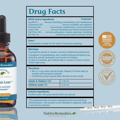 Native Remedies Sweat-Less - Natural Homeopathic Formula for Excessive Sweating, Perspiration and Clamminess - 59 mL Native RemediesBuy Supplements Australia