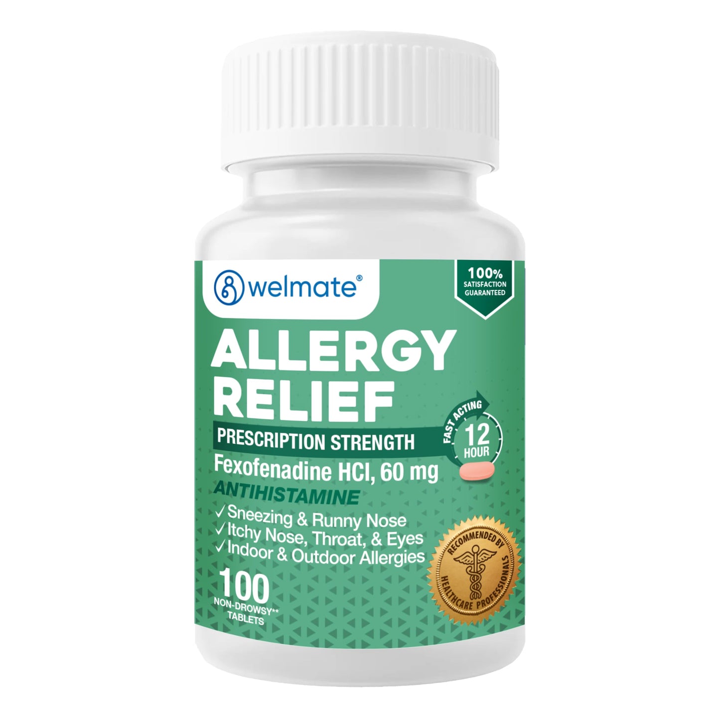 WELMATE - Fexofenadine Hydrochloride 60mg (100 Tablets) - Non Drowsy Allergy Medicine - 12 Hours - Antihistamine - Nose, Eyes, Throat - Generic Allergy Pills - Gluten Free, Over-the-Counter Medication WELMATE buy supplements Au