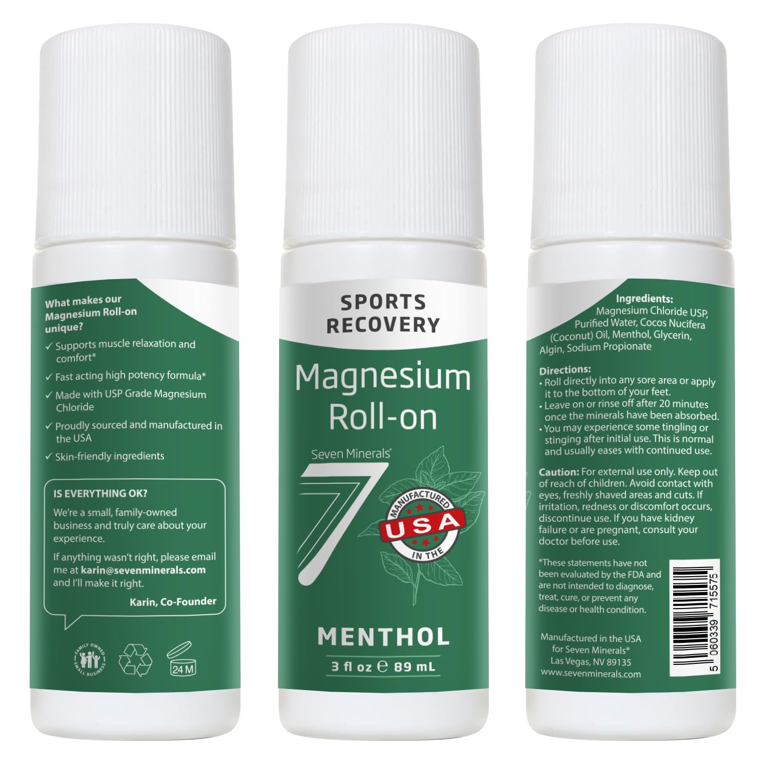 Seven Minerals Magnesium Roll On Stick with Menthol for Pain Relief - Cooling Magnesium Oil for Sports Recovery, Sore Muscles, Backache - Fast Acting - All Natural Alternative, 3 Fl Oz Seven MineralsBuy Supplements Australia