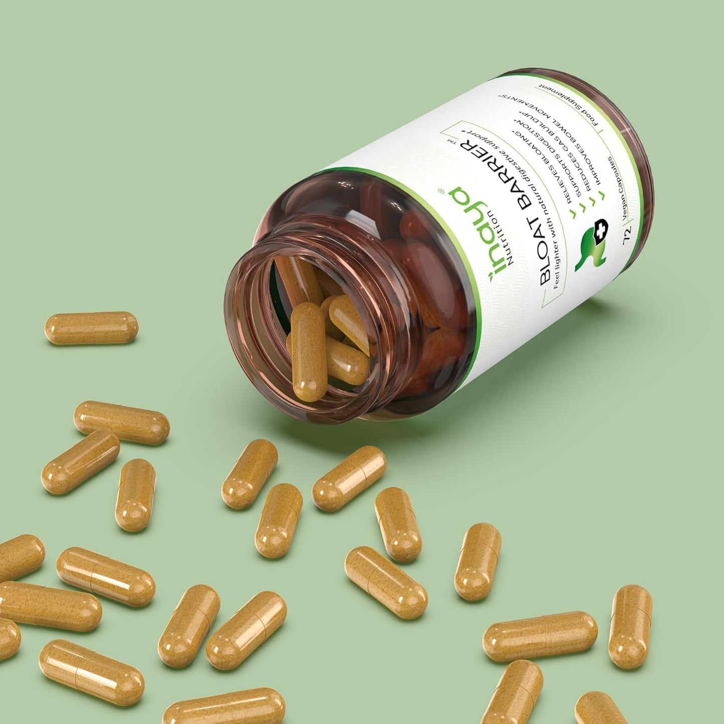 Inaya Nutrition BloatBarrier 72 Capsules - Natural Digestion and Bloating Supplement for Stomach Bloating Relief, Gas Reduction, and Improved Bowel Movements
