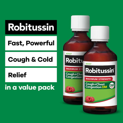 Robitussin Adult Maximum Strength Cough Plus Chest Congestion DM Max, Cough Suppressant and Expectorant, Raspberry Flavor, 8 Fl Oz x 2 Robitussin buy supplements Au