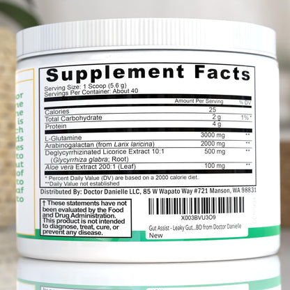 Leaky Gut Support Powder | L-Glutamine Gut Lining Digestive Drink Mix | Gluten-Free Doctor Crafted Botanical Formula | Gut Assist by Dr. Danielle