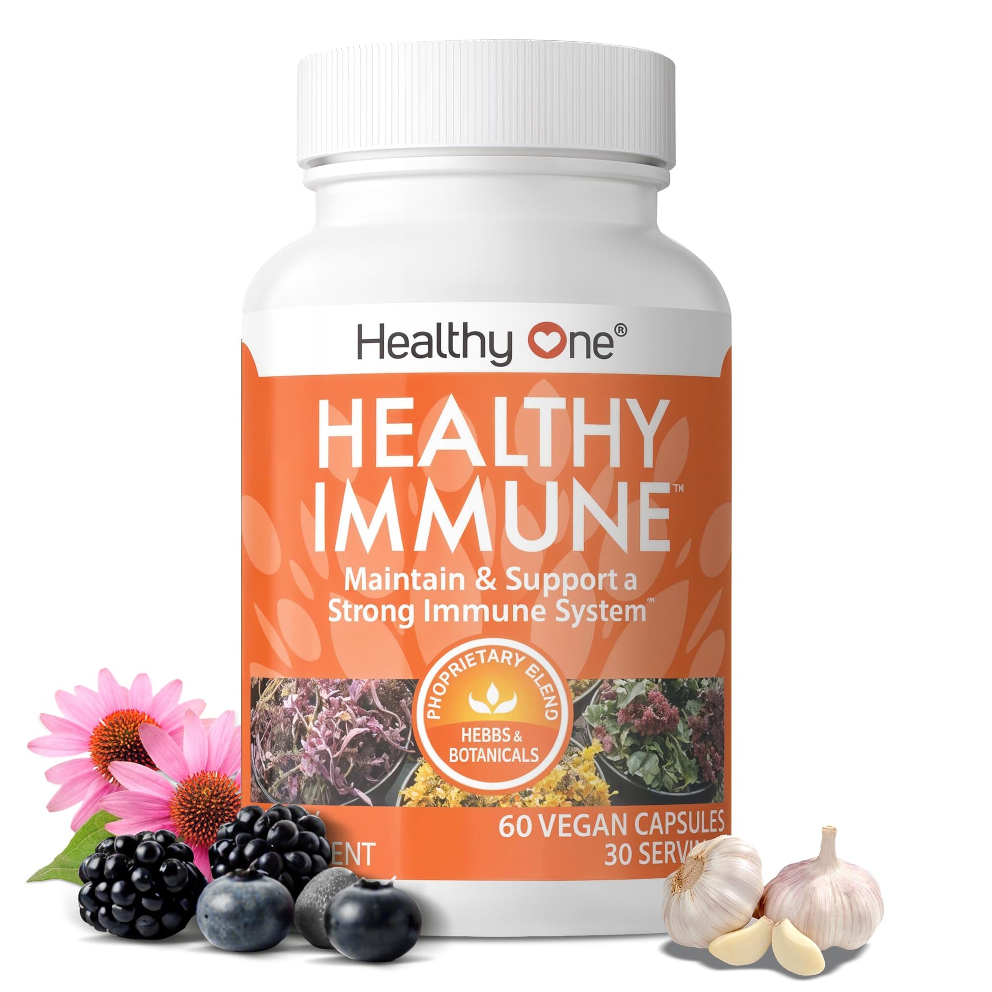 Healthy Immune - 10 in 1 Formula - Cold & Flu Virus - Sick & Illness - Covid - Elderberry - Echinacea - Vitamin C - Zinc - Garlic - Reishi - Andrographis - Astragulus - Antioxidants - Immunity - 120ct Healthy One buy supplements Au